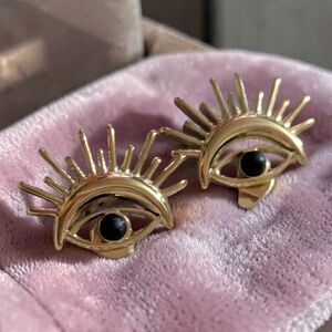 Gold Tone Evil Eye Sunburst Stud Earrings Celestial Boho Minimalist Eye Jewelry